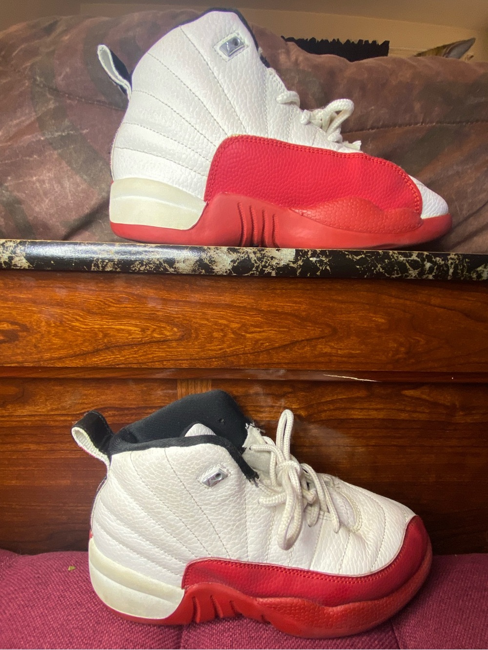 Jordan Kids White and Red High-Top Sneakers